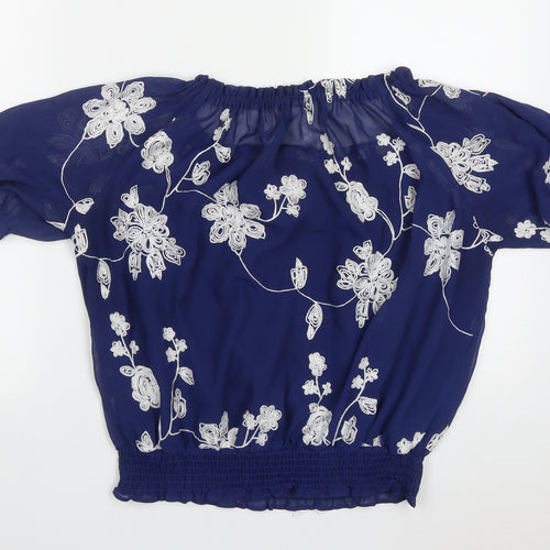 Quiz Womens Blue Floral Polyester Basic Blouse Size 10 Scoop Neck