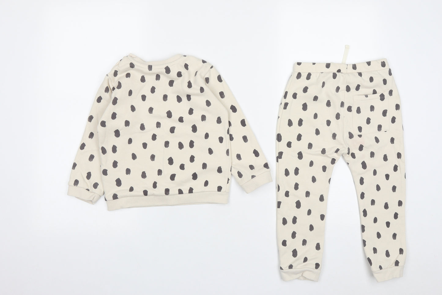 Marks and Spencer Girls Beige Polka Dot Cotton Trousers Outfit/Set Size 2-3 Years  Drawstring