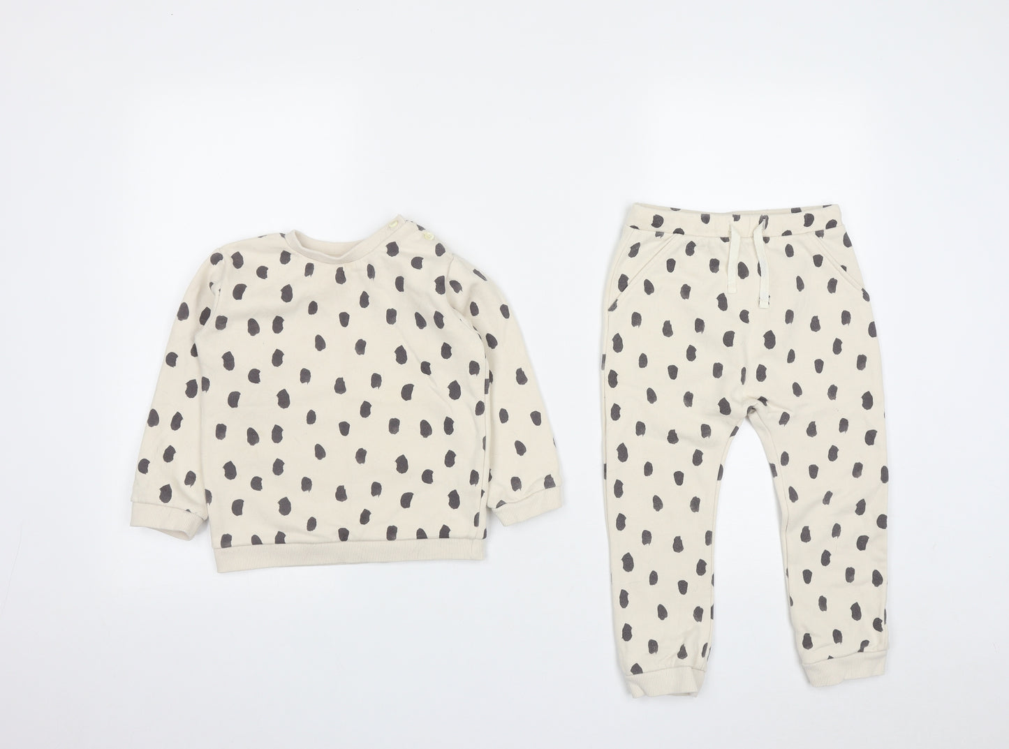 Marks and Spencer Girls Beige Polka Dot Cotton Trousers Outfit/Set Size 2-3 Years  Drawstring