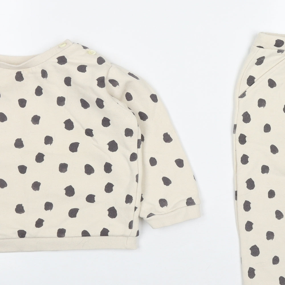 Marks and Spencer Girls Beige Polka Dot Cotton Trousers Outfit/Set Size 2-3 Years  Drawstring