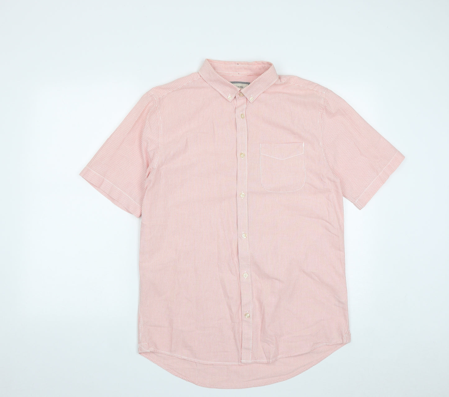 River Island Mens Pink Striped Cotton  Button-Up Size M Collared Button