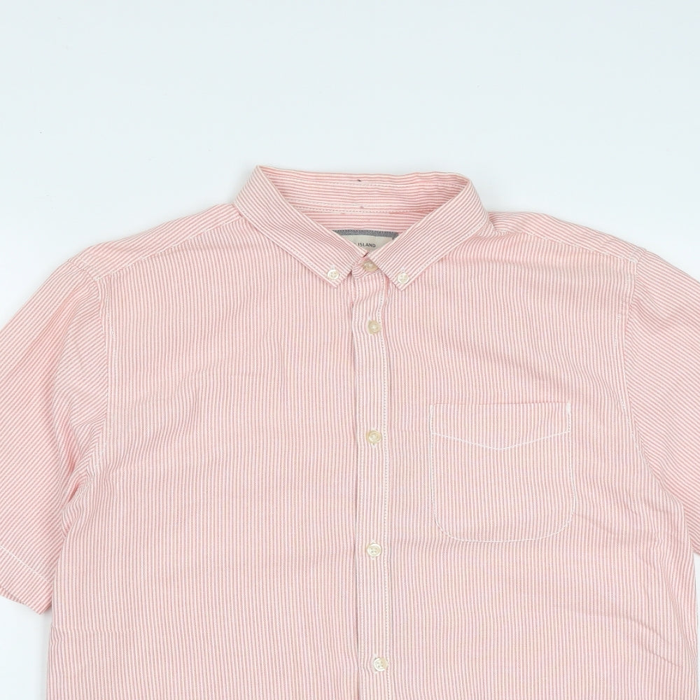 River Island Mens Pink Striped Cotton  Button-Up Size M Collared Button