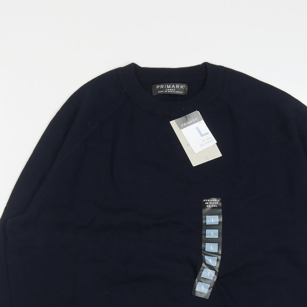 Primark Mens Blue Round Neck  Cotton Pullover Jumper Size L