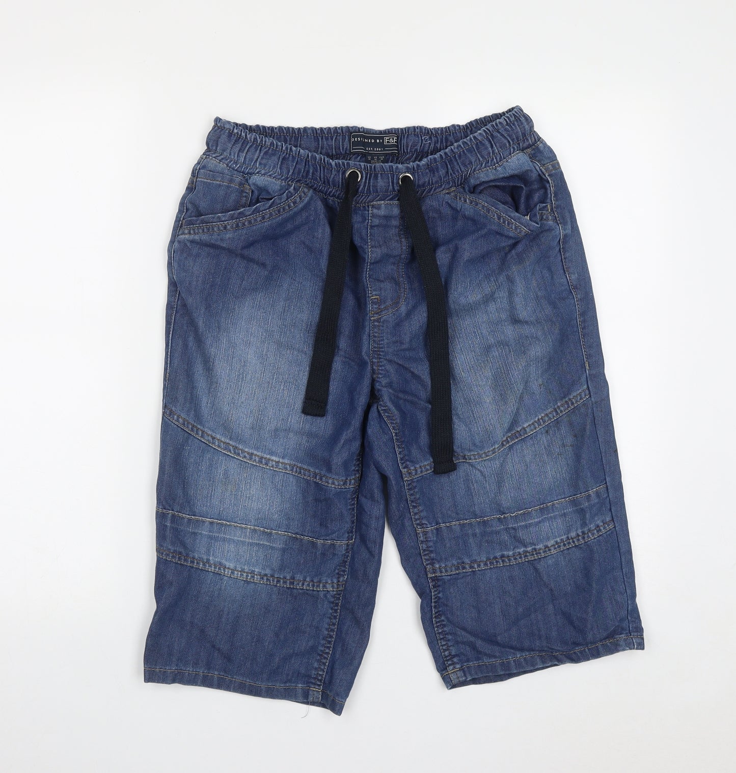 F&F Mens Blue  Cotton Bermuda Shorts Size 32 in L14 in Regular Drawstring