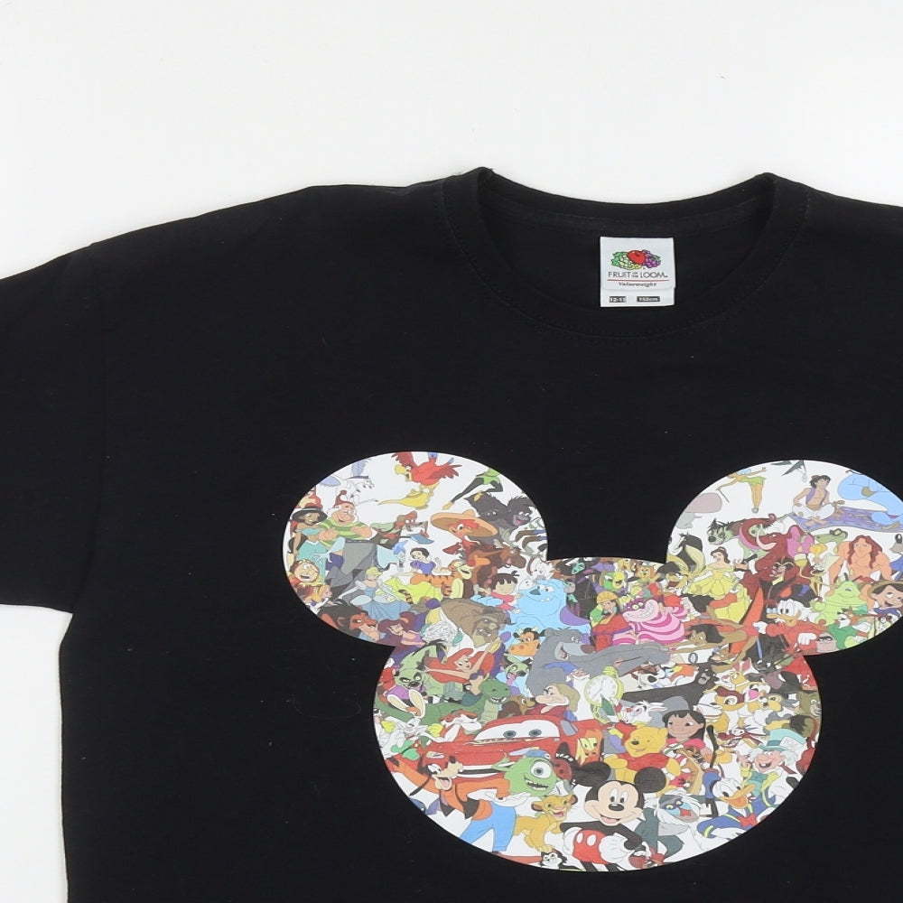 Fruit of the Loom Girls Black  Cotton Basic T-Shirt Size 12-13 Years Round Neck  - Disney Characters
