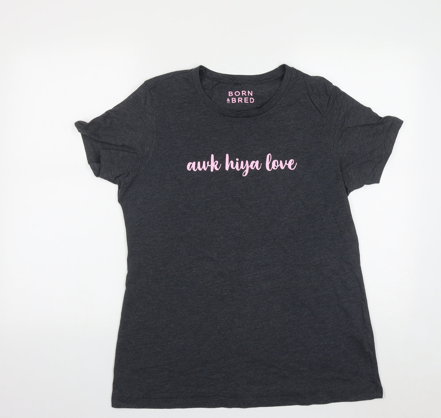 Born&Bred Womens Grey  Cotton Basic T-Shirt Size M Round Neck