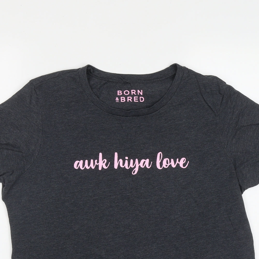 Born&Bred Womens Grey  Cotton Basic T-Shirt Size M Round Neck