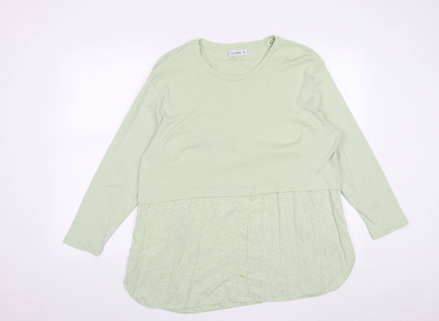 Gallery Womens Green Geometric Cotton Basic Blouse Size 18 Round Neck
