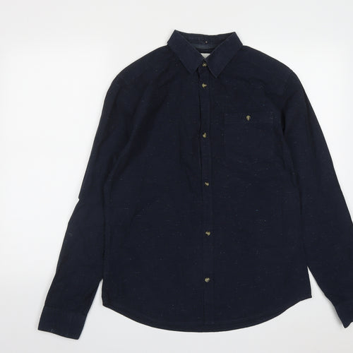 Soviet Mens Blue  Cotton  Button-Up Size M Collared Button