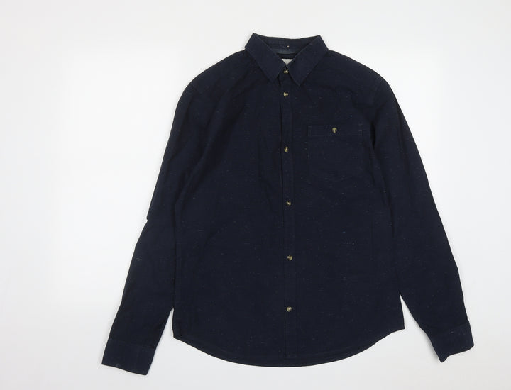 Soviet Mens Blue  Cotton  Button-Up Size M Collared Button