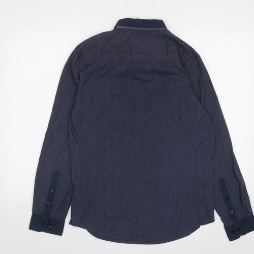 New Look Mens Blue Striped Cotton  Button-Up Size M Collared Button