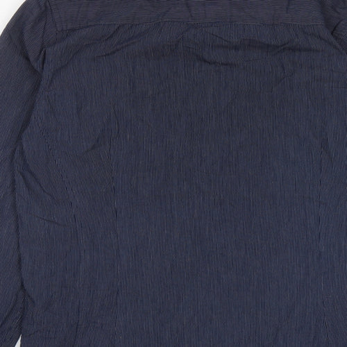 New Look Mens Blue Striped Cotton  Button-Up Size M Collared Button