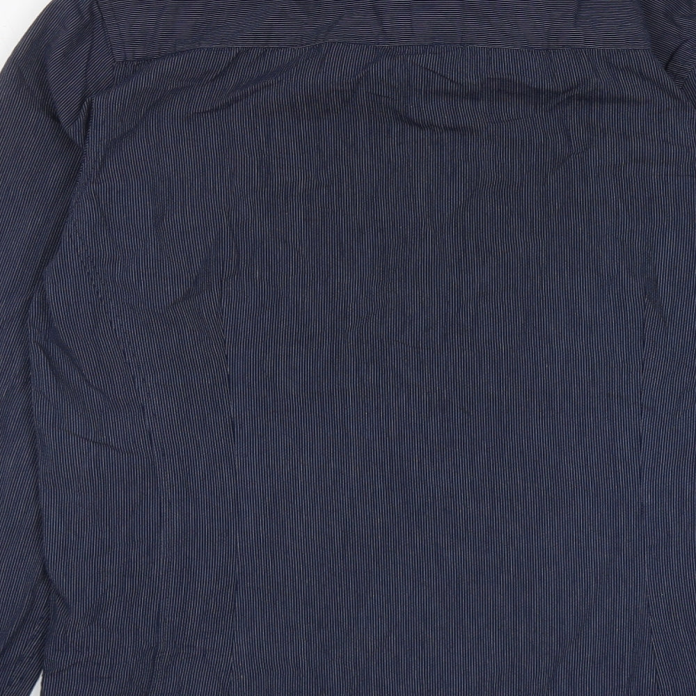 New Look Mens Blue Striped Cotton  Button-Up Size M Collared Button