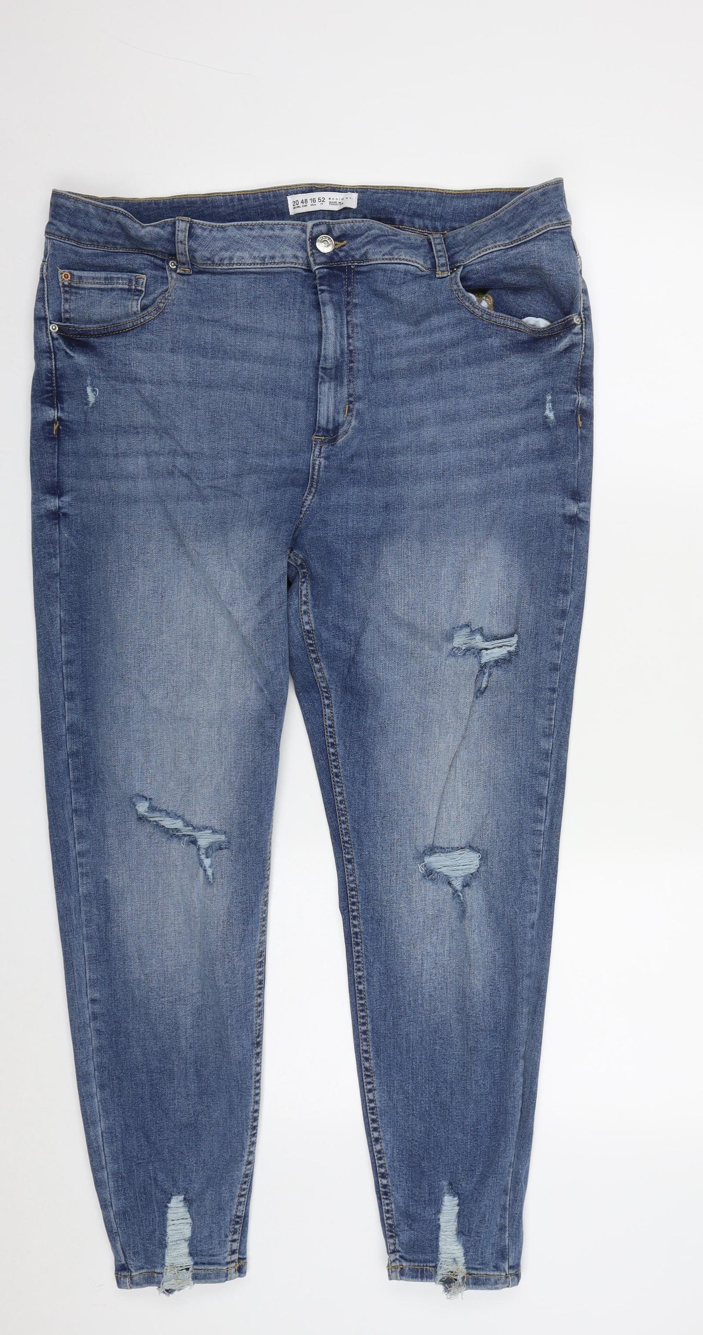 Primark Womens Blue  Cotton Straight Jeans Size 20 L29 in Regular Zip