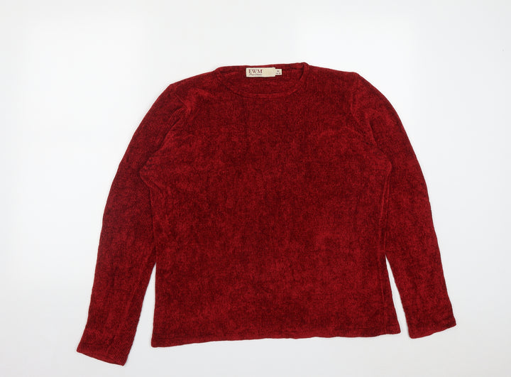 EWM Womens Red Round Neck Acrylic Pullover Jumper Size M