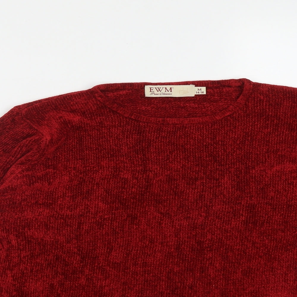 EWM Womens Red Round Neck  Acrylic Pullover Jumper Size M