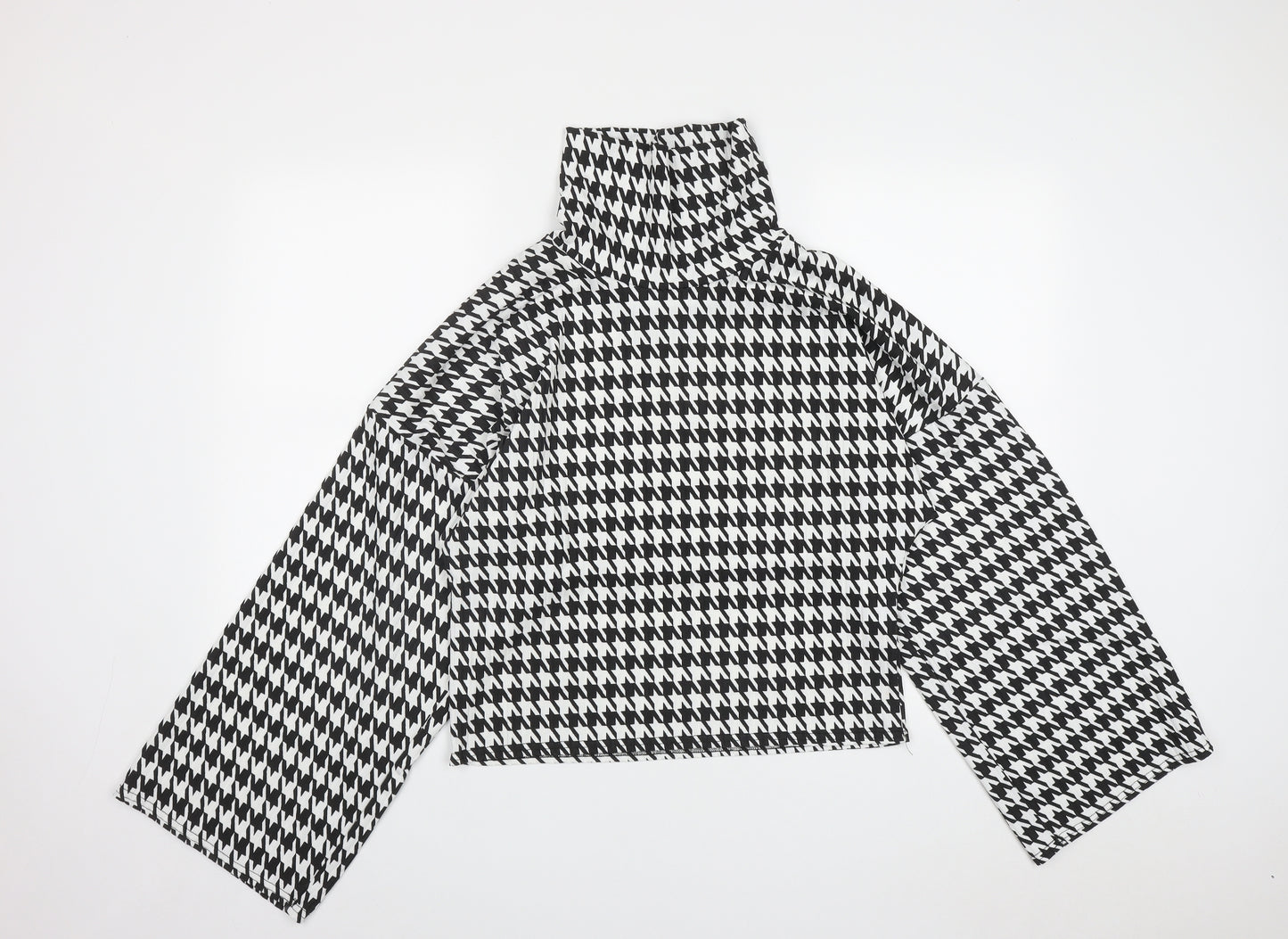 PRETTYLITTLETHING Womens Multicoloured Houndstooth Polyester Basic Blouse Size M High Neck