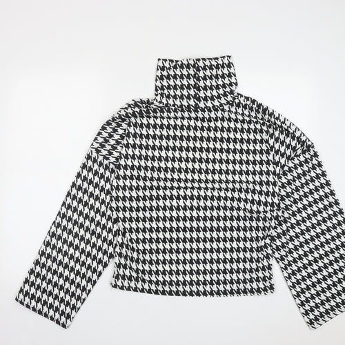 PRETTYLITTLETHING Womens Multicoloured Houndstooth Polyester Basic Blouse Size M High Neck