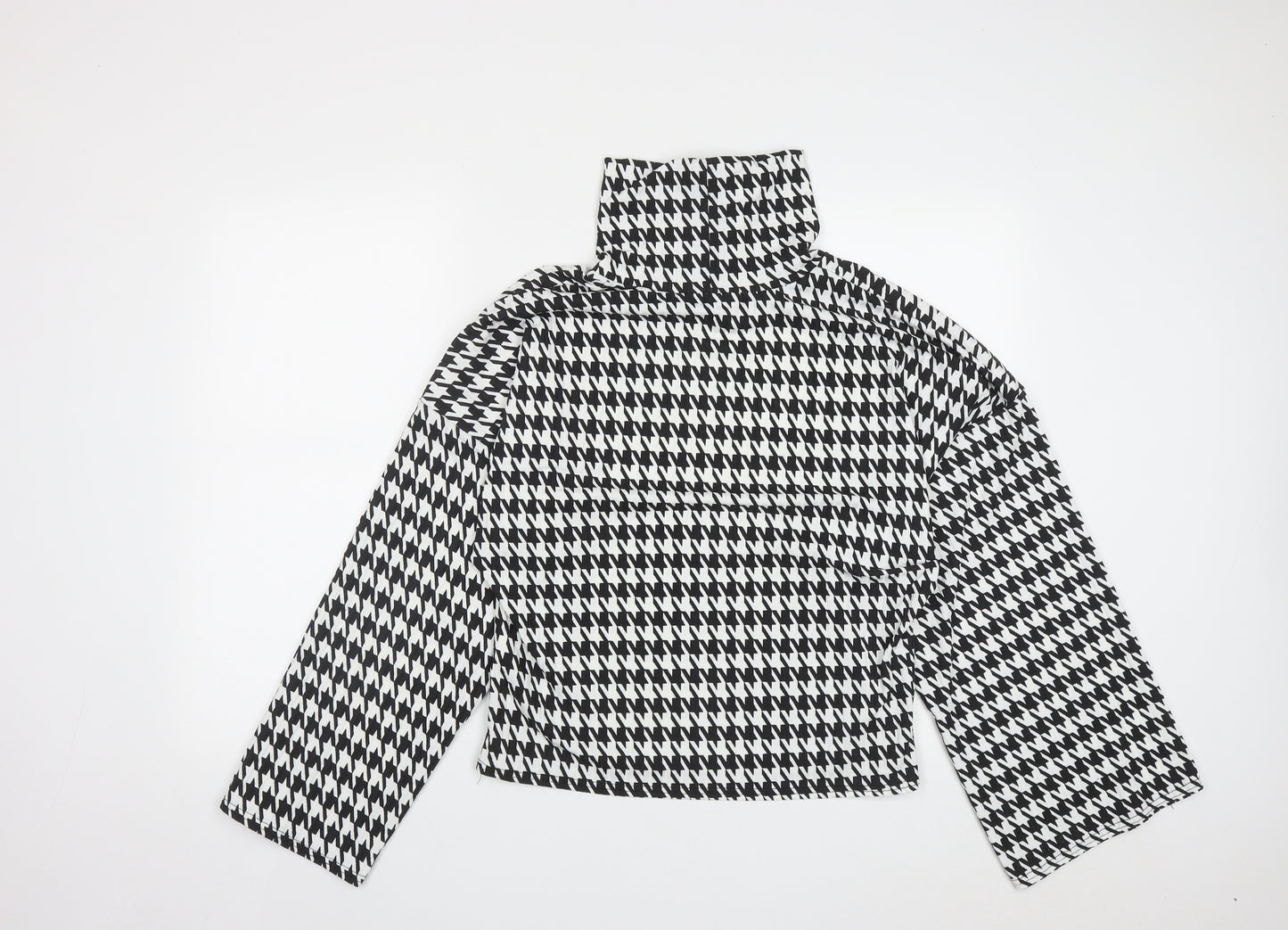 PRETTYLITTLETHING Womens Multicoloured Houndstooth Polyester Basic Blouse Size M High Neck