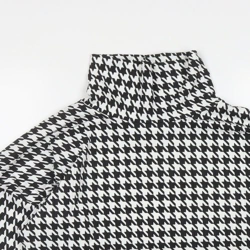 PRETTYLITTLETHING Womens Multicoloured Houndstooth Polyester Basic Blouse Size M High Neck