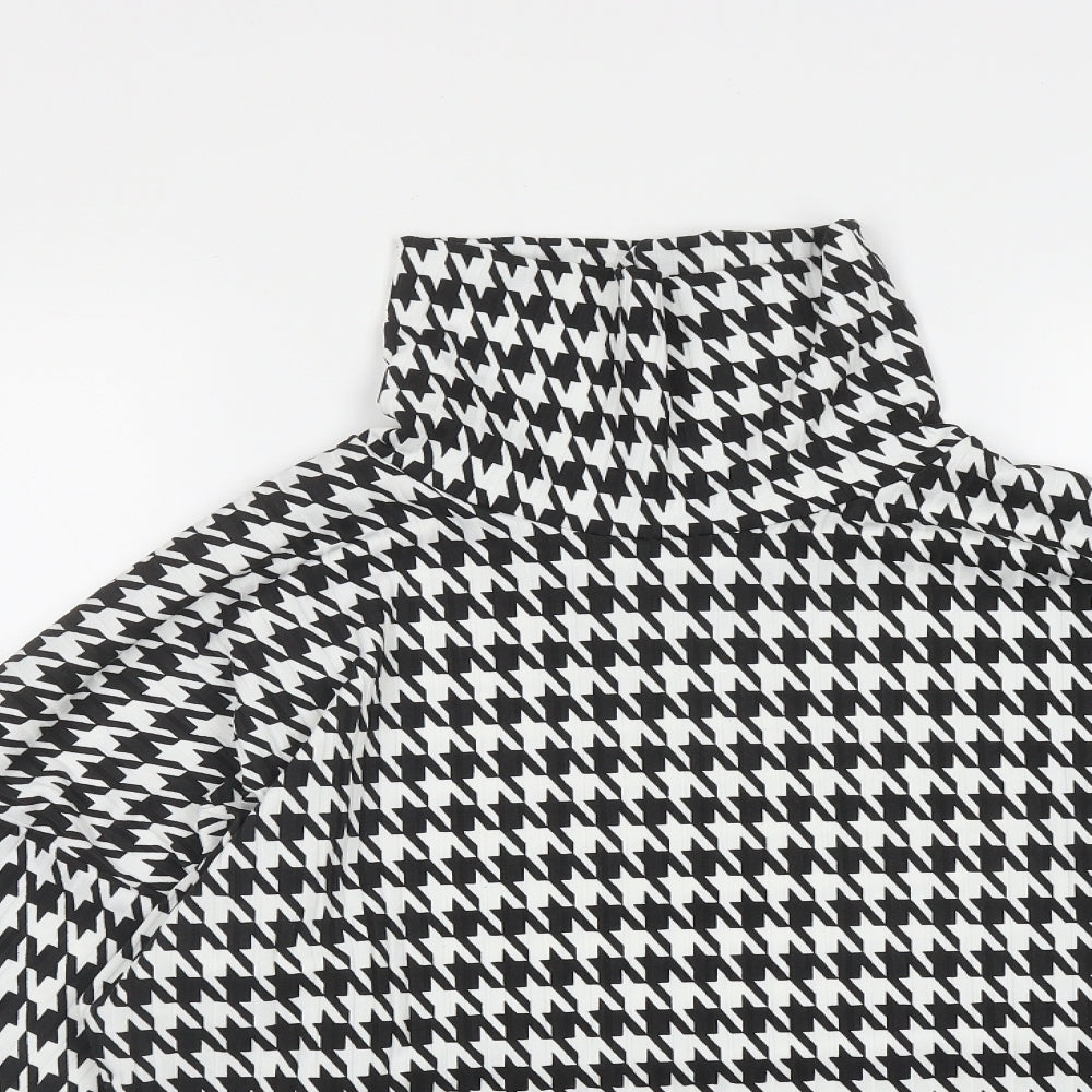 PRETTYLITTLETHING Womens Multicoloured Houndstooth Polyester Basic Blouse Size M High Neck