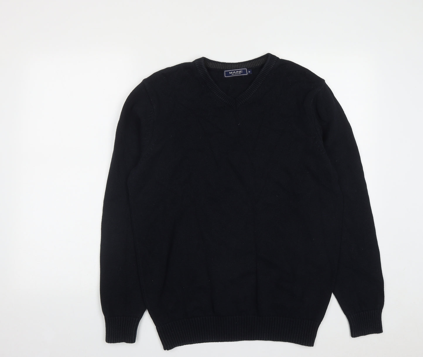 Maine Mens Blue V-Neck  Cotton Pullover Jumper Size M