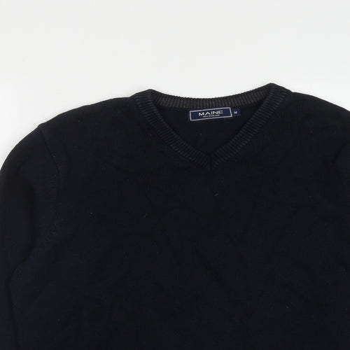 Maine Mens Blue V-Neck  Cotton Pullover Jumper Size M