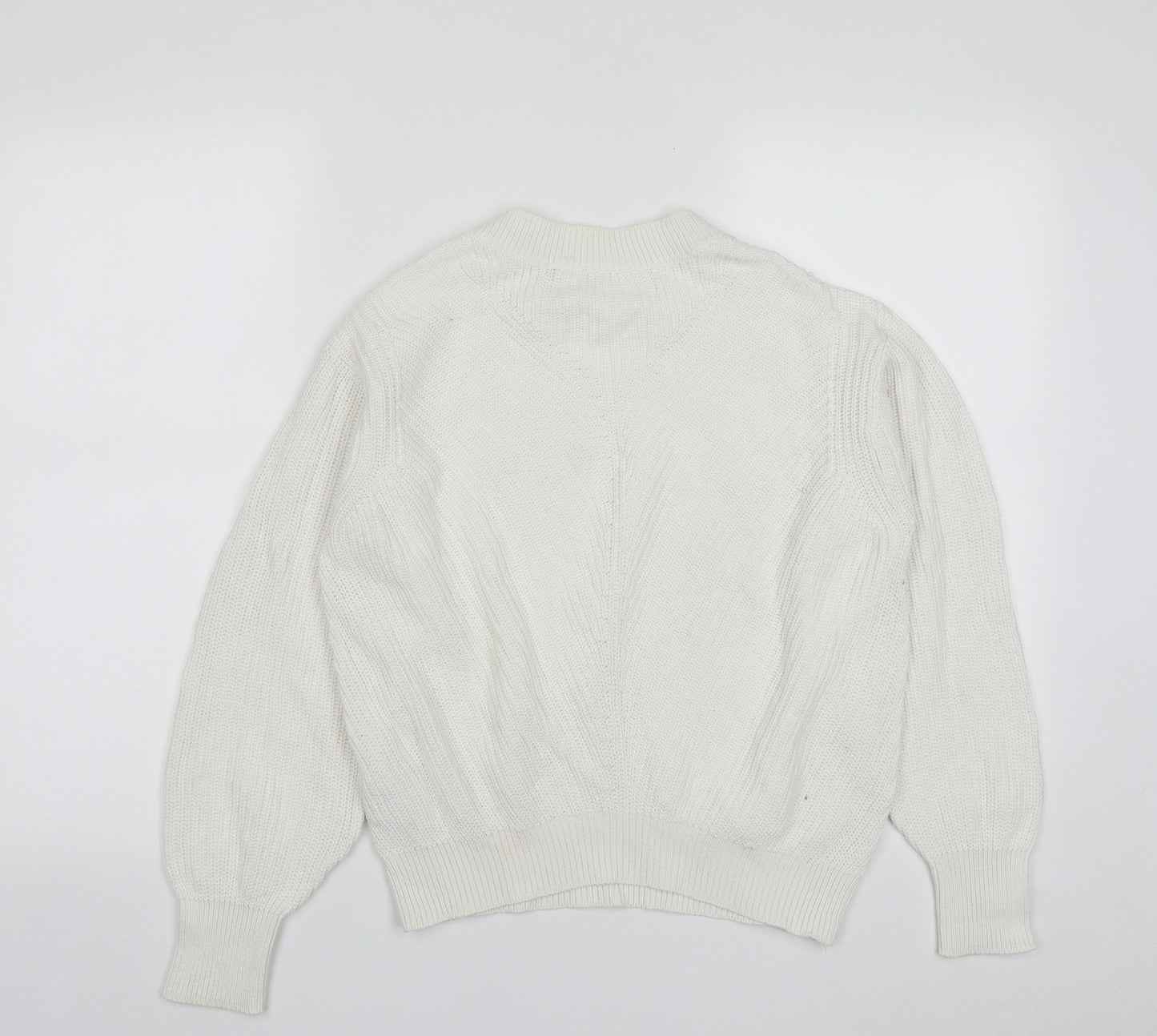 MNG Womens White Round Neck  Cotton Pullover Jumper Size M