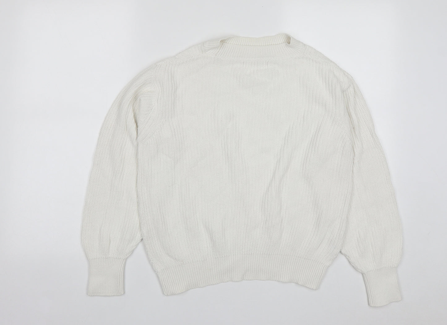 MNG Womens White Round Neck  Cotton Pullover Jumper Size M