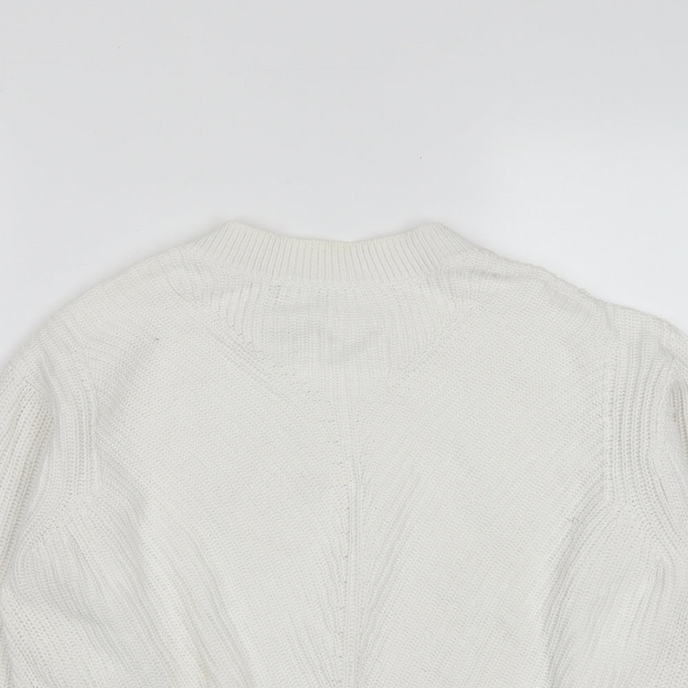 MNG Womens White Round Neck  Cotton Pullover Jumper Size M