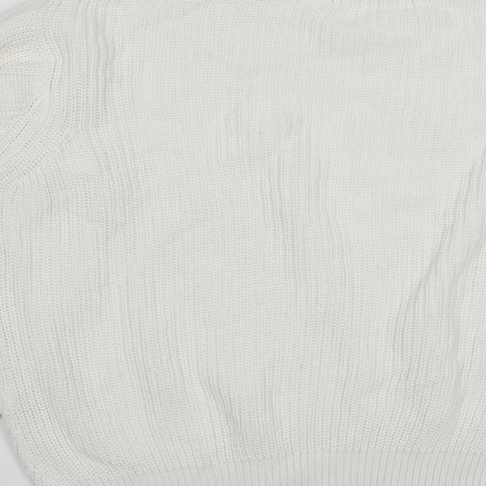 MNG Womens White Round Neck  Cotton Pullover Jumper Size M