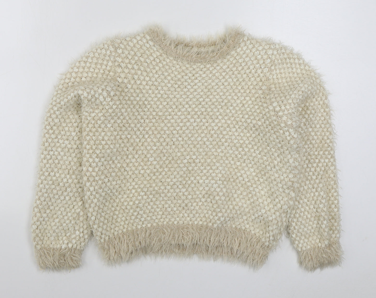 Marks and Spencer Girls Beige Round Neck  Acrylic Pullover Jumper Size 13-14 Years  Pullover