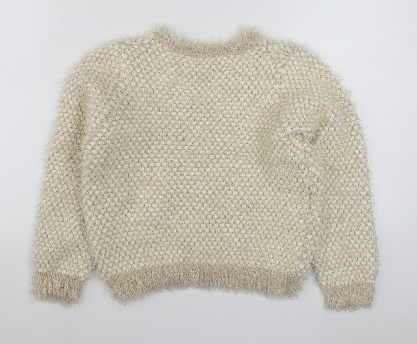 Marks and Spencer Girls Beige Round Neck  Acrylic Pullover Jumper Size 13-14 Years  Pullover