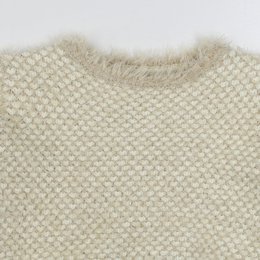 Marks and Spencer Girls Beige Round Neck  Acrylic Pullover Jumper Size 13-14 Years  Pullover