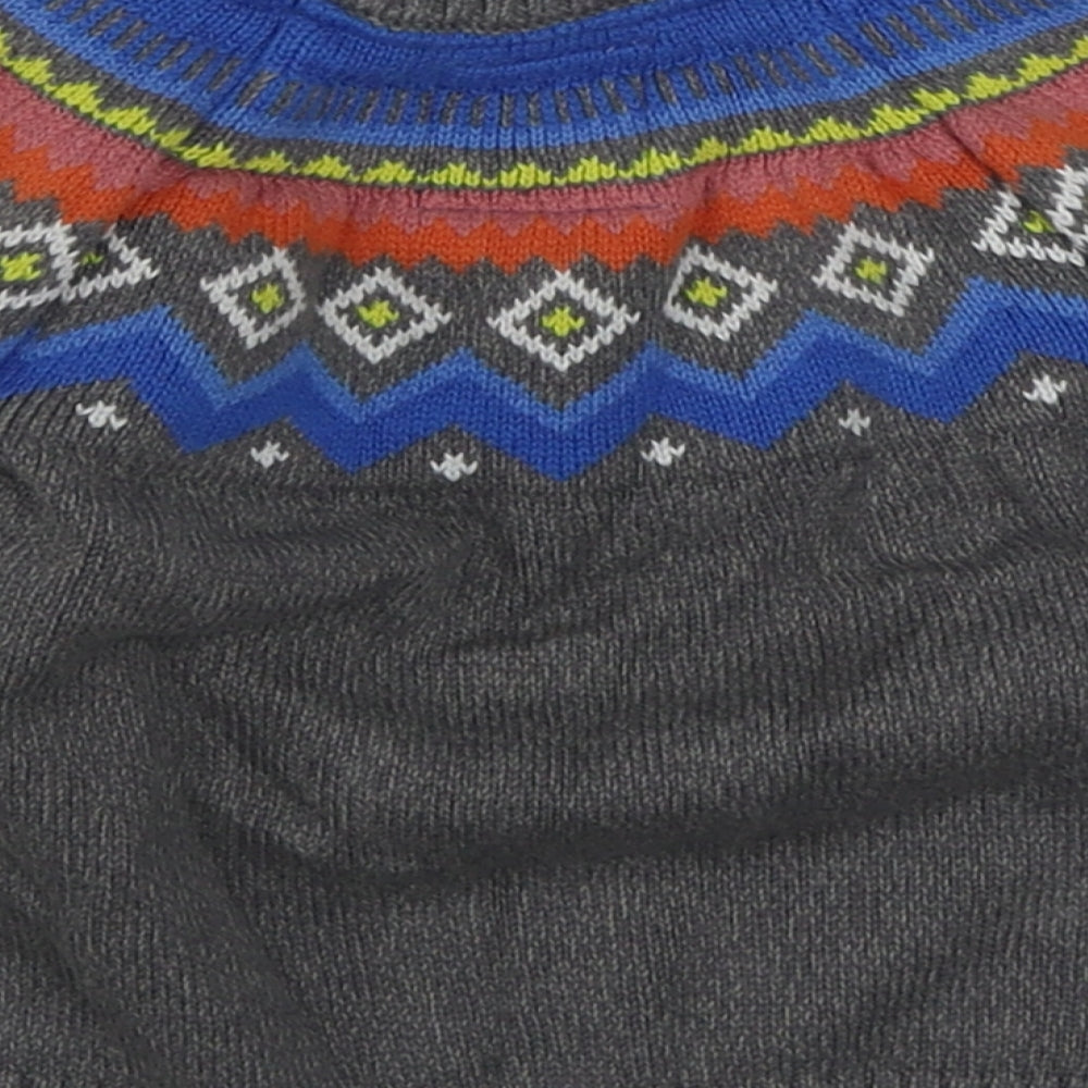 F&F Boys Grey Fair Isle 100% Cotton Pullover Jumper Size 6-9 Months  Button