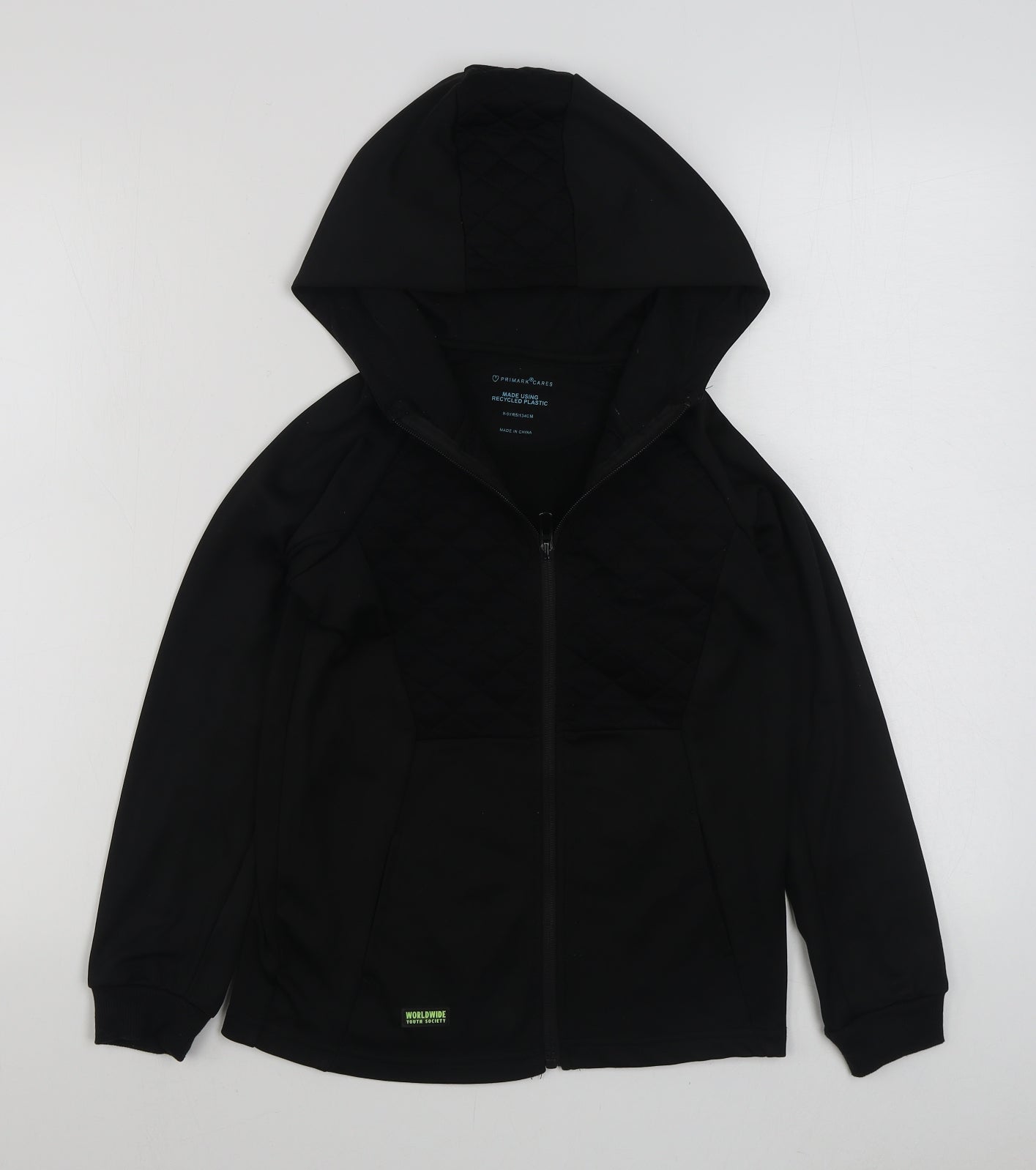 Primark Boys Black  Polyester Pullover Hoodie Size 8-9 Years  Zip