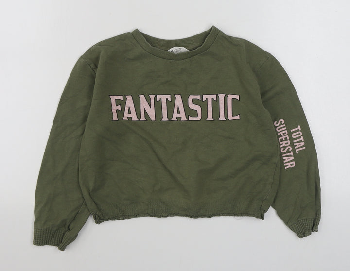 H&M Girls Green  Cotton Pullover Sweatshirt Size 9-10 Years  Pullover
