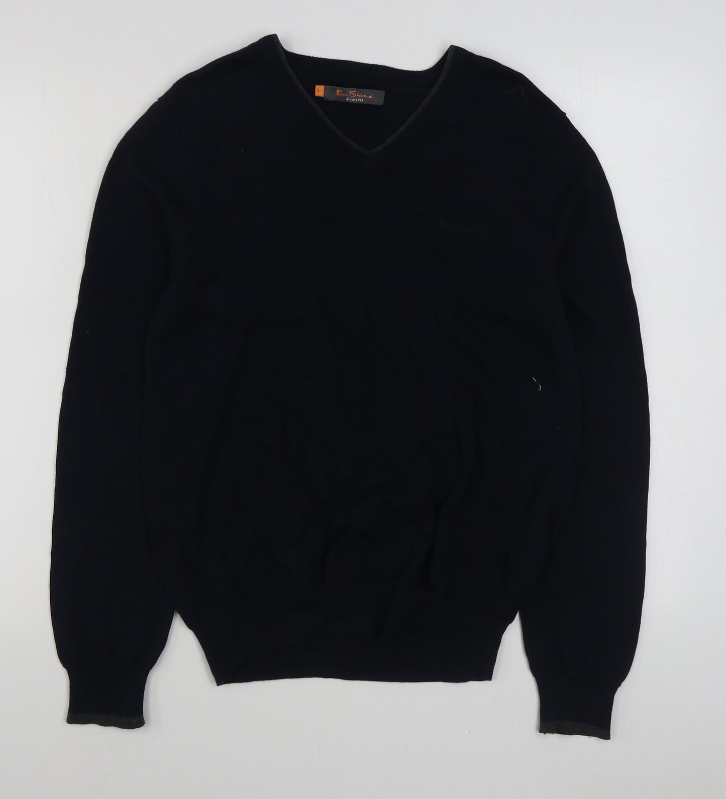 Ben Sherman Mens Blue V-Neck  Cotton Pullover Jumper Size S
