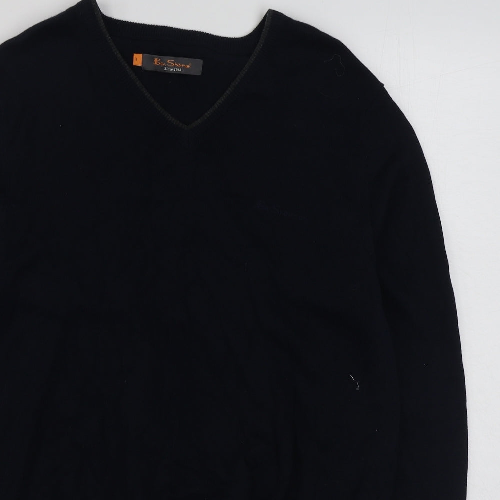 Ben Sherman Mens Blue V-Neck  Cotton Pullover Jumper Size S