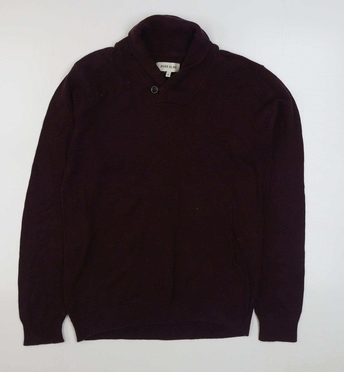 River Island Mens Red V-Neck  Cotton Pullover Jumper Size M