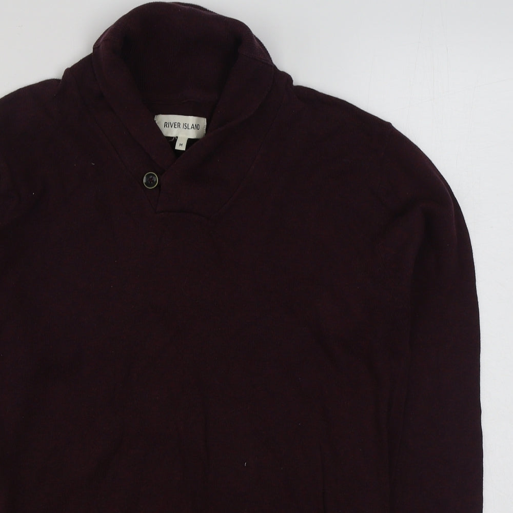 River Island Mens Red V-Neck  Cotton Pullover Jumper Size M