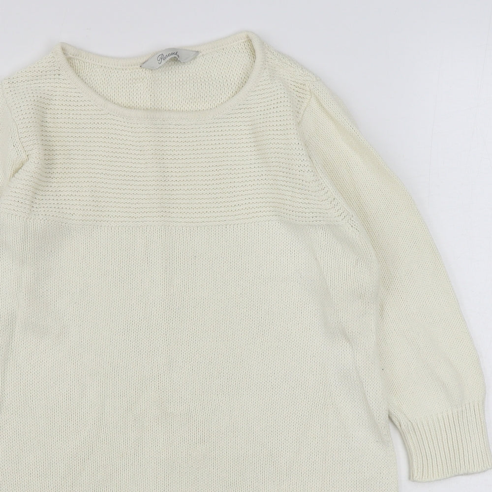 Peacocks Womens Ivory Boat Neck  Cotton Pullover Jumper Size S
