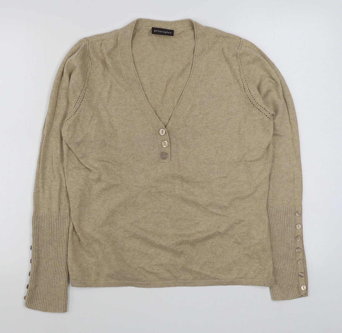 Principles Womens Brown V-Neck  Cotton Cardigan Jumper Size 14