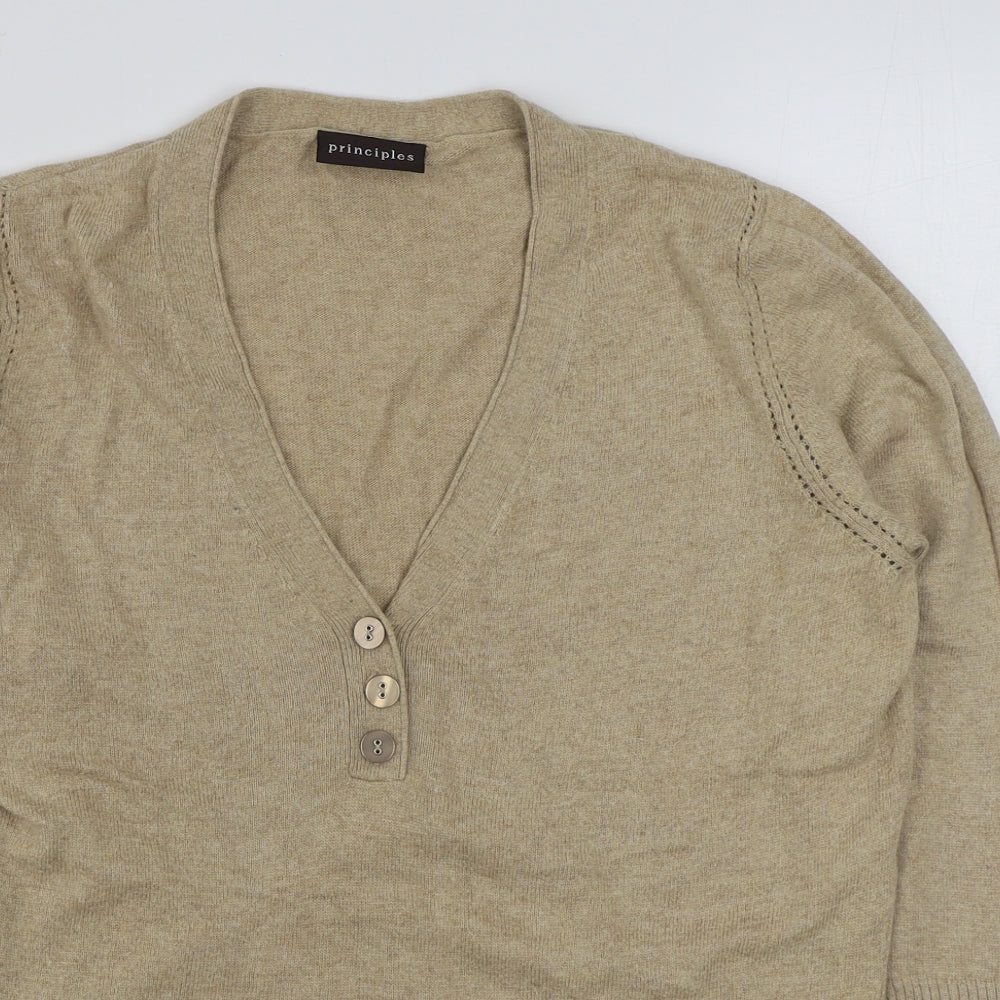 Principles Womens Brown V-Neck  Cotton Cardigan Jumper Size 14