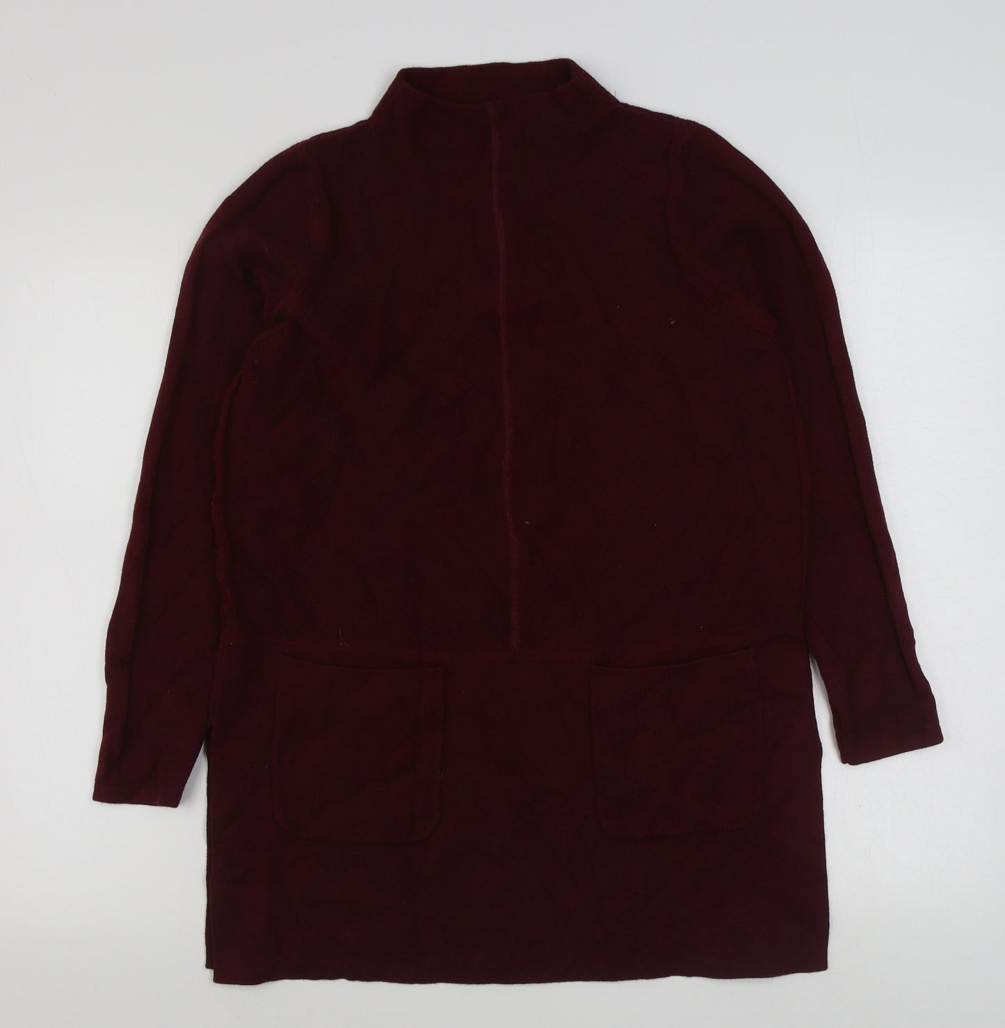 Marks and Spencer Womens Red Roll Neck  Cotton Pullover Jumper Size 14
