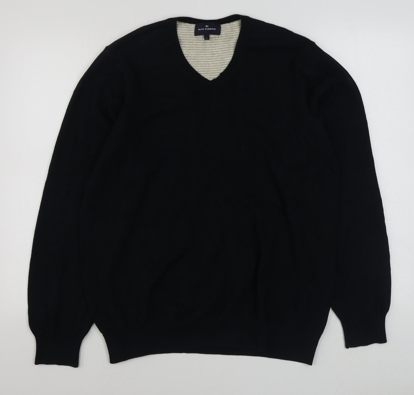 Marks and Spencer Mens Black V-Neck  Cotton Pullover Jumper Size L