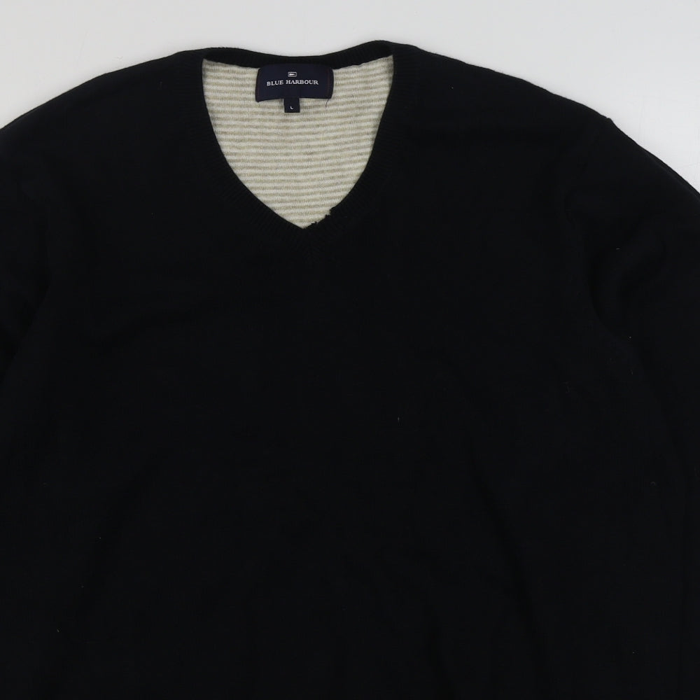Marks and Spencer Mens Black V-Neck  Cotton Pullover Jumper Size L