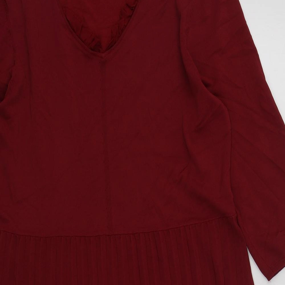 Laura Ashley Womens Red  Viscose A-Line  Size 16  V-Neck Pullover