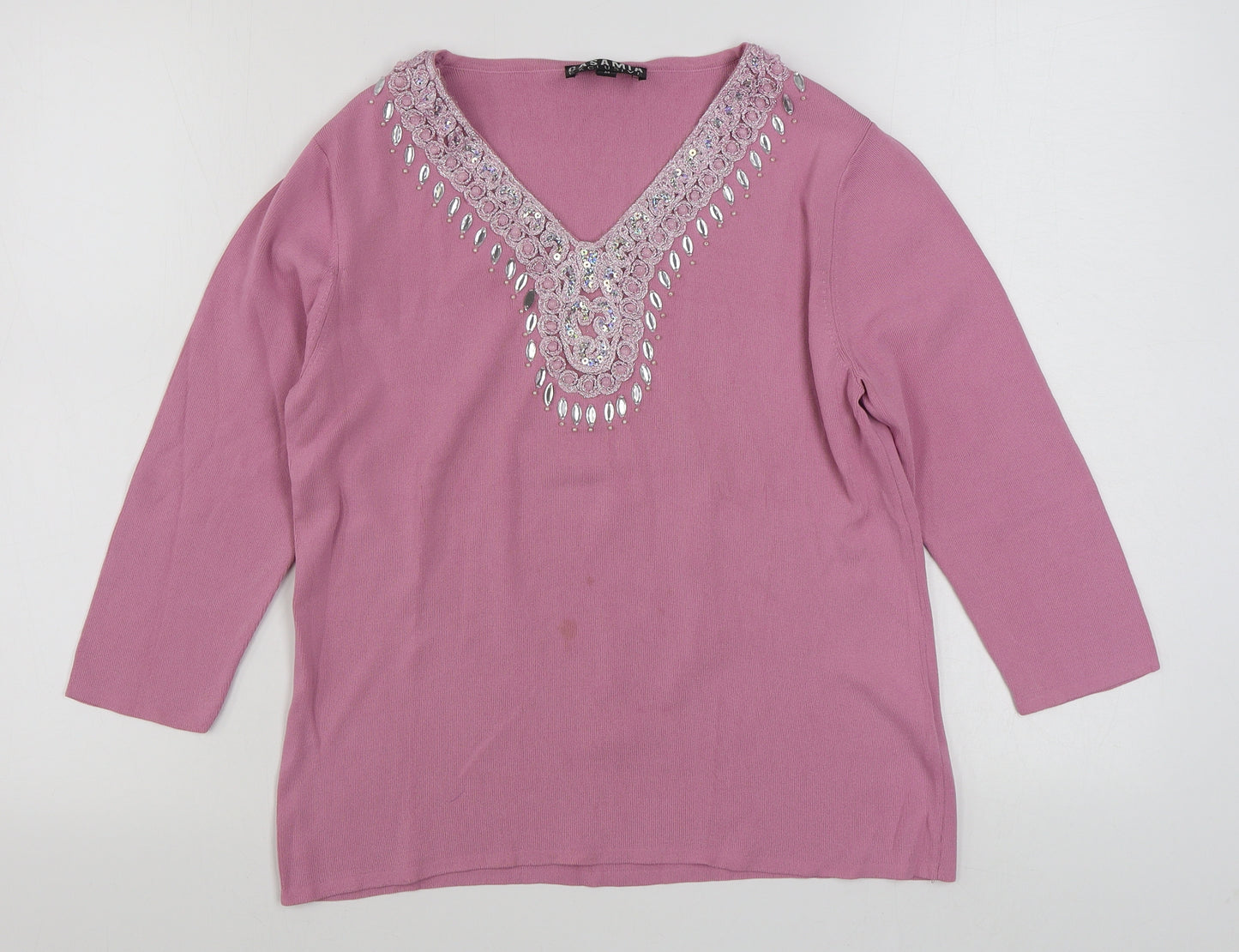 Casamia Womens Pink V-Neck  Viscose Pullover Jumper Size M