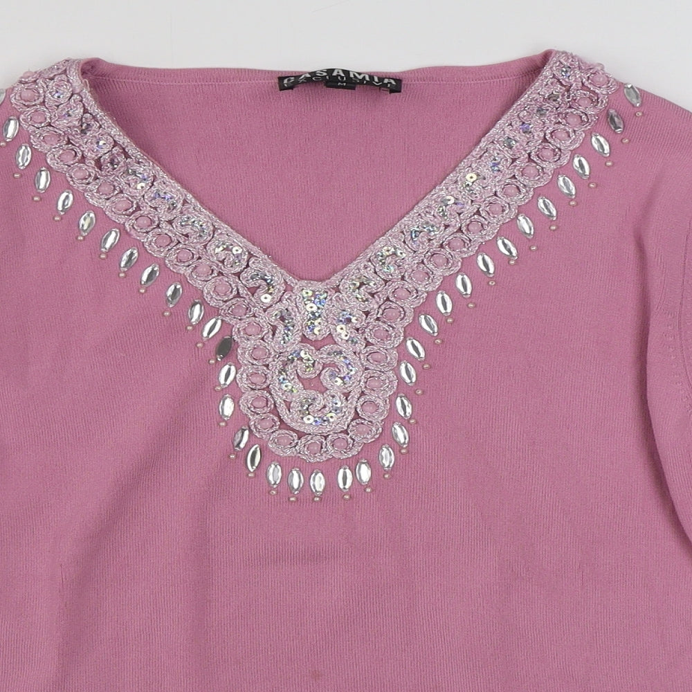 Casamia Womens Pink V-Neck  Viscose Pullover Jumper Size M